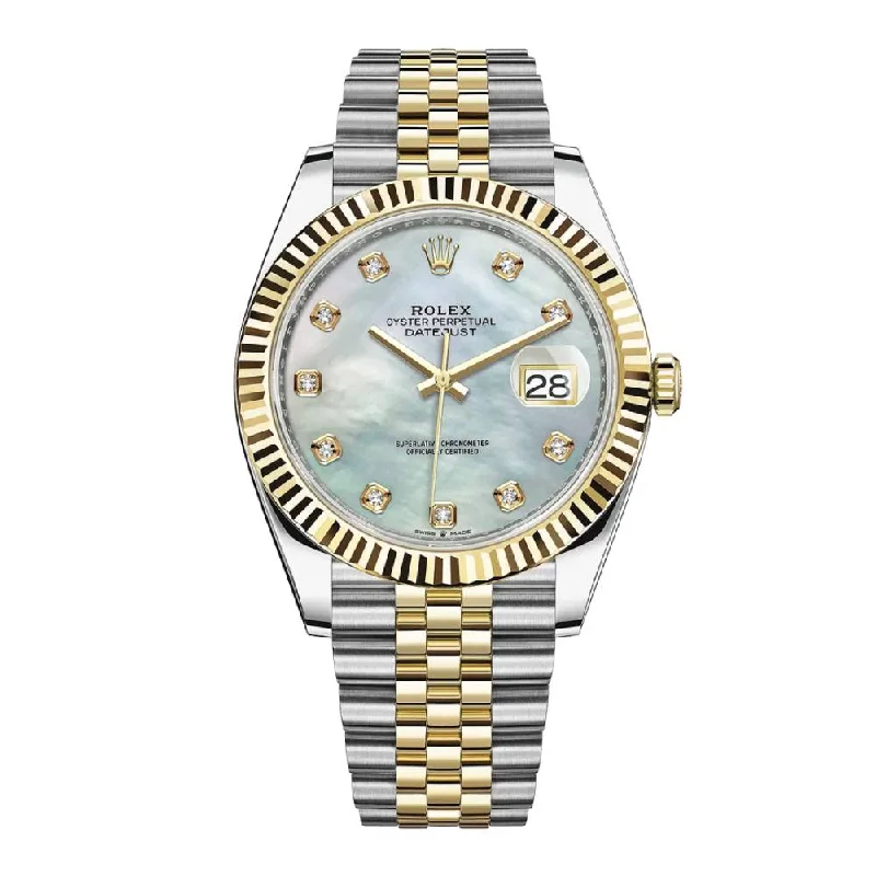 Rolex Datejust 41mm - Ref: 126333-0018 - White Mother of Pearl Diamond Dial, Two Tone Stainless Steel & 18K Yellow Gold Jubilee Bracelet Men's Watch-Rolex GMT-Master II 126710BLNR Batman Watch