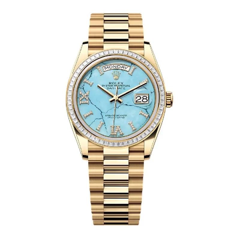 2024 Rolex Day Date 36mm - Ref:  | 18k yellow gold President bracelet | Tiffany Blue Turquoise dial Diamond bezel | Men's Watch 128398TBR-Rolex Day-Date 40mm Yellow Gold Watch