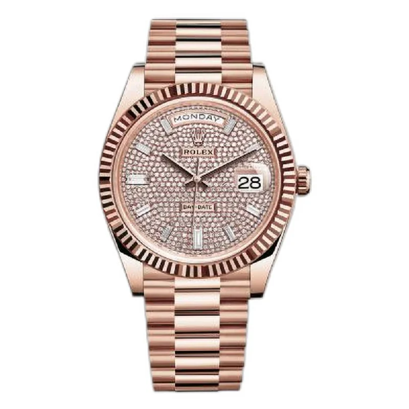 Rolex Day Date 40mm - Ref: 228235-0036 - Pave Diamond Dial & Fluted Bezel, 18K Rose Gold President Bracelet Men's Watch-Rolex Submariner 16610LV Watch