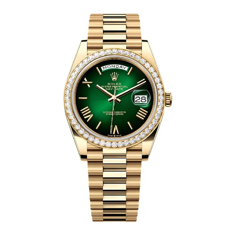 2024 Release Rolex Day-Date 40 mm | 18k yellow gold President bracelet | Green ombré dial Diamond bezel | Men's Watch 228348RBR-Rolex Daytona Men’s Chronograph Watch