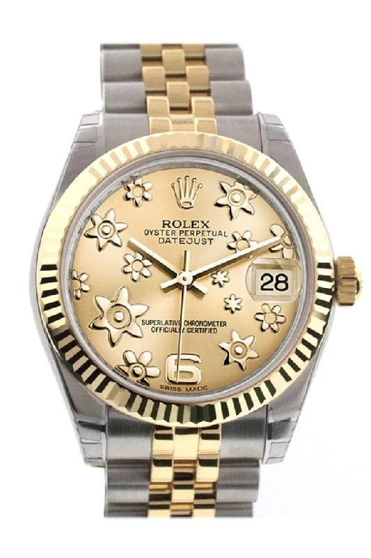 Rolex Datejust 31 Champagne Floral Motif Roman Dial Fluted Bezel 18K Gold Two Tone Jubilee Ladies 178273 Pre-owned-Rolex GMT-Master II Batman Watch