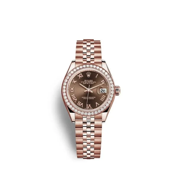 Rolex Lady-Datejust 28mm - Ref: 279135rbr-0012 - Chocolate Roman Diamond Dial & Diamond Bezel, 18K Rose Gold Jubilee Bracelet Women's Watch-Rolex Daytona 116500LN Watch