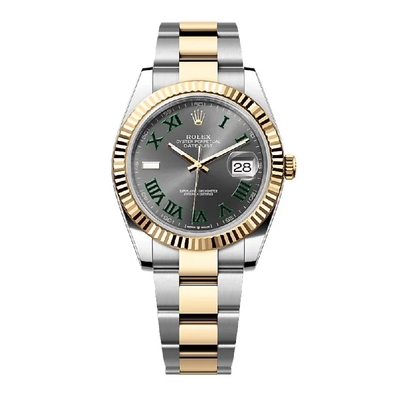 Rolex Datejust 41mm - Ref: 126333-0019 - Slate Grey Wimbledon Roman Dial & Fluted Bezel, Two Tone Stainless Steel & 18K Yellow Gold Oyster Bracelet Men's Watch-Rolex Explorer 42mm Watch