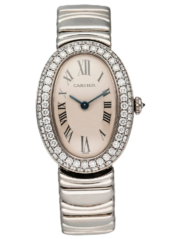 Cartier Baignoire 18K White Gold 1955 Diamond Bezel Ladies Watch-Cartier Tank Large Gold Watch