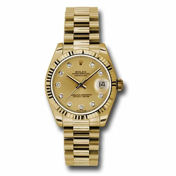 Rolex Datejust 31mm - Ref: 178278 chdp - Champagne Dial, 18K Yellow Gold President Bracelet Women's Watch-Rolex Milgauss 116400GV Green Crystal Watch