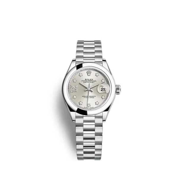 Rolex Lady-Datejust 28mm - Ref: 279166-0001 - Silver Diamond Dial, Platinum President Bracelet Women's Watch-Rolex Submariner 126610LN Watch