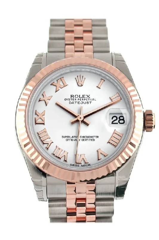 Rolex Datejust 31 White Roman Dial Fluted Bezel 18K Rose Gold Two Tone Jubilee Ladies Watch 178271 Pre-owned-Rolex Explorer 39mm Watch