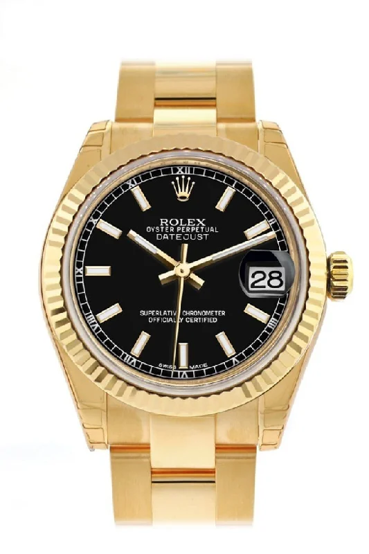 Rolex Datejust 31 Black Dial  Fluted Bezel 18K Yellow Gold Ladies Watch 178278 Pre-owned-Rolex GMT-Master II Batman Watch