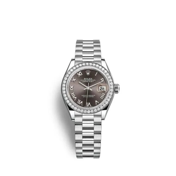 Rolex Lady-Datejust 28mm - Ref: 279136rbr-0010 - Grey Roman Diamond Dial & Diamond Bezel, 18K White Gold Presidential Bracelet Women's Watch-Rolex Datejust 41mm Steel Watch