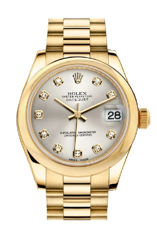 Rolex Datejust 31 Silver Diamond Dial 18K Yellow Gold President Ladies Watch 178248 Pre-owned-Rolex Datejust 116234 Watch