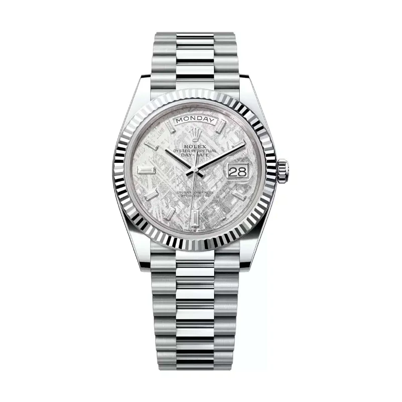 Rolex Day Date 40mm - Ref: 228236-0011 - Meteorite Diamond Dial & Fluted Bezel, Platinum President Bracelet Men's Watch-Rolex Day-Date 40mm Diamond Dial Watch