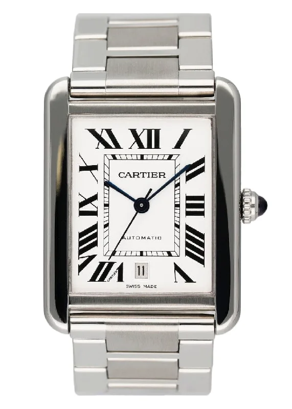 Cartier Tank Solo XL W5200028 Stainless Steel Mens Watch Box Papers-Cartier Tank Watch with Diamond Dial