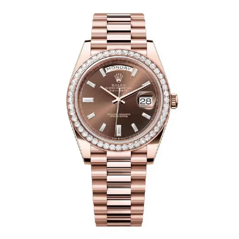 Rolex Day Date 40mm - Ref: 228345rbr-0006 - Chocolate Diamond Dial & Diamond Bezel, 18K Rose Gold President Bracelet Men's Watch-Rolex Cosmograph Daytona 116515LN Rose Gold Watch