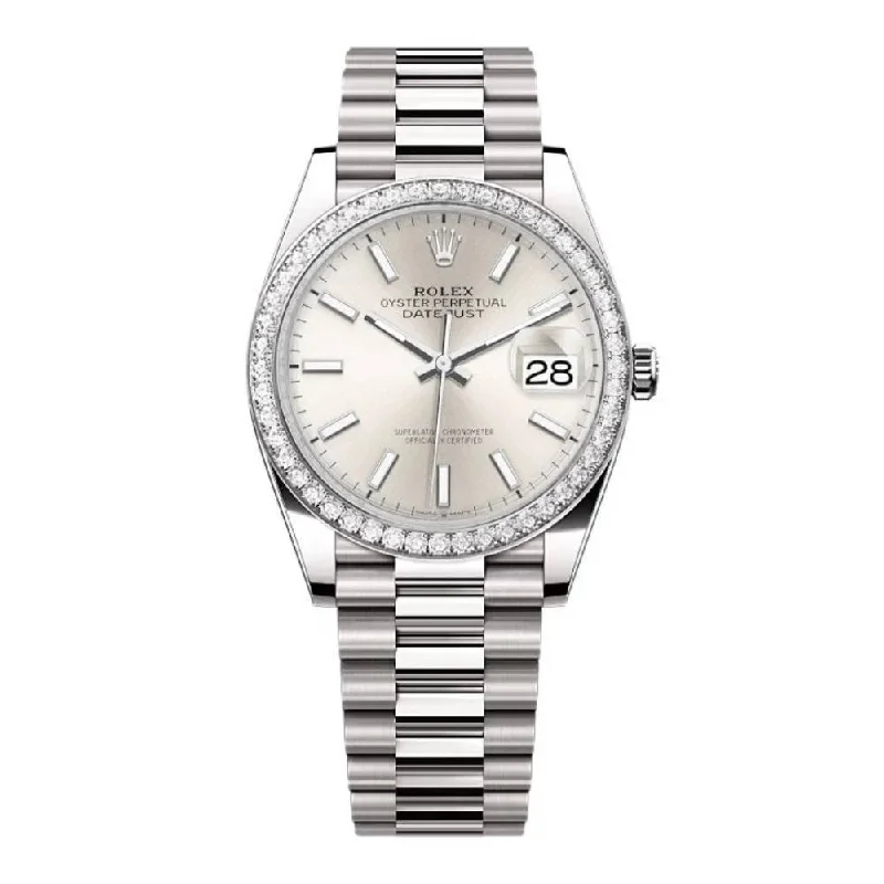 Rolex Lady-Datejust 28mm - Ref: 279136RBR sip - Silver Stick Dial & Diamond Bezel, Platinum Presidential Bracelet Women's Watch-Rolex Daytona 116520 Watch