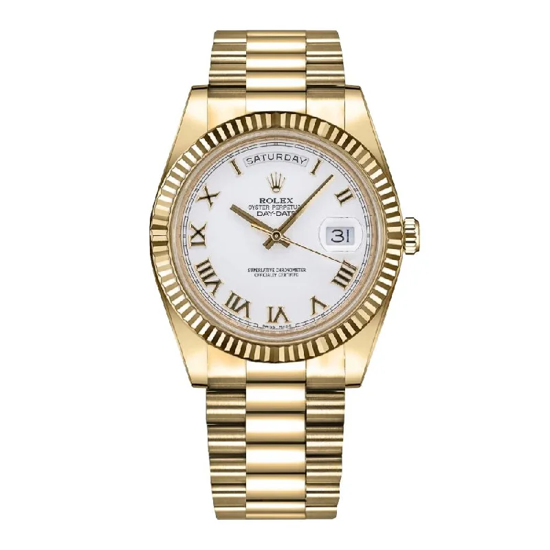 Rolex Day Date II 41mm - Ref: 218238 - White Roman Dial & Fluted Bezel, 18K Yellow Gold President Bracelet Men's Watch-Rolex Daytona 116520 White Dial Watch