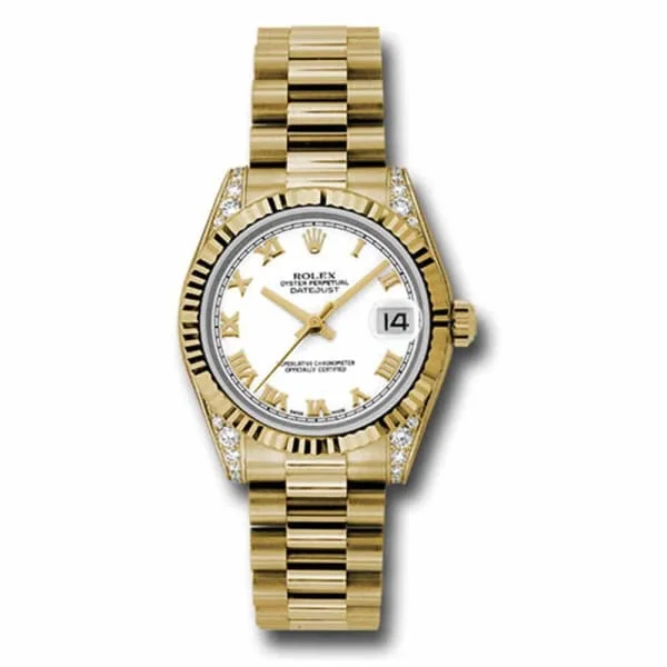 Rolex Datejust 31mm - Ref: 178238 wrp - White Roman Dial & Diamond Case, 18K Yellow Gold President Bracelet Women's Watch-Rolex Submariner 116613LN Watch