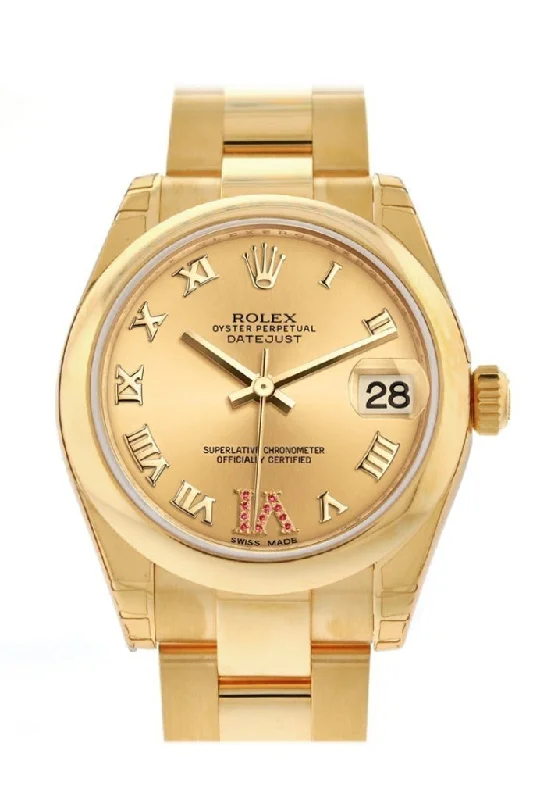 Rolex Datejust 31 Champagne Large VI DiamondRubies Dial 18K Yellow Gold Ladies Watch 178248 Pre-owned-Rolex Explorer 42mm Watch