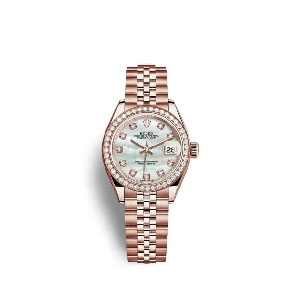 Rolex Lady-Datejust 28mm - Ref: 279135rbr-0019 - White Mother of Pearl Diamond Dial, 18K Rose Gold Jubilee Bracelet Women's Watch-Rolex Datejust 41mm Watch