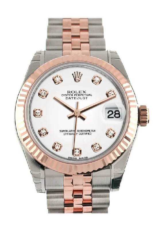 Rolex Datejust 31 White Diamond Dial Fluted Bezel 18K Rose Gold Two Tone Jubilee Ladies Watch 178271 Pre-owned-Rolex Cosmograph Daytona 116500 Watch