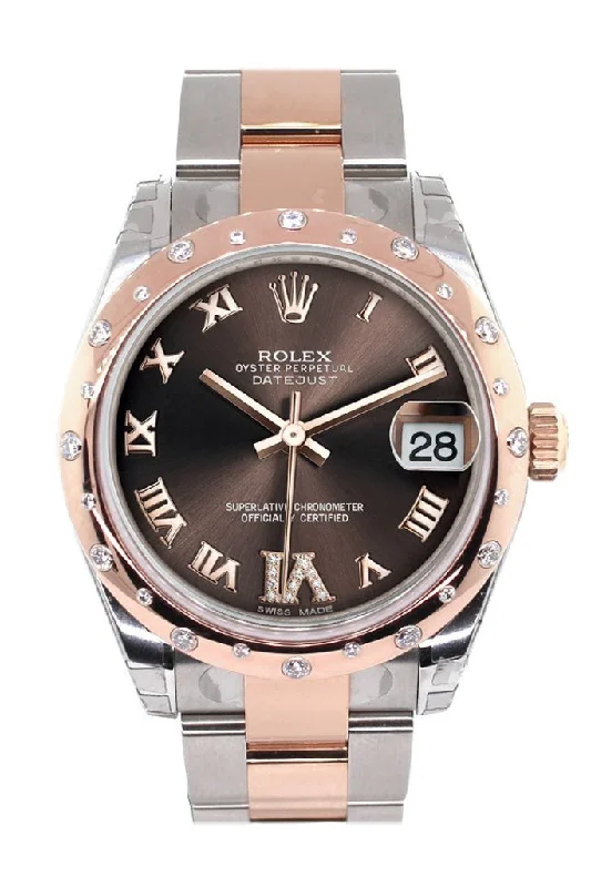 Rolex Datejust 31 Chocolate Roman Large VI Diamond Dial Diamond Bezel 18K Rose Gold Two Tone Ladies Watch 178341 Pre-owned-Rolex Daytona Men’s Chronograph Watch