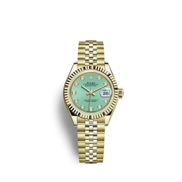 Rolex Lady-Datejust 28mm - Ref: 279178-0028 - Mint Green Diamond Dial, 18K Yellow Gold Jubilee Bracelet Women's Watch-Rolex Submariner 116613LB Two-Tone Watch