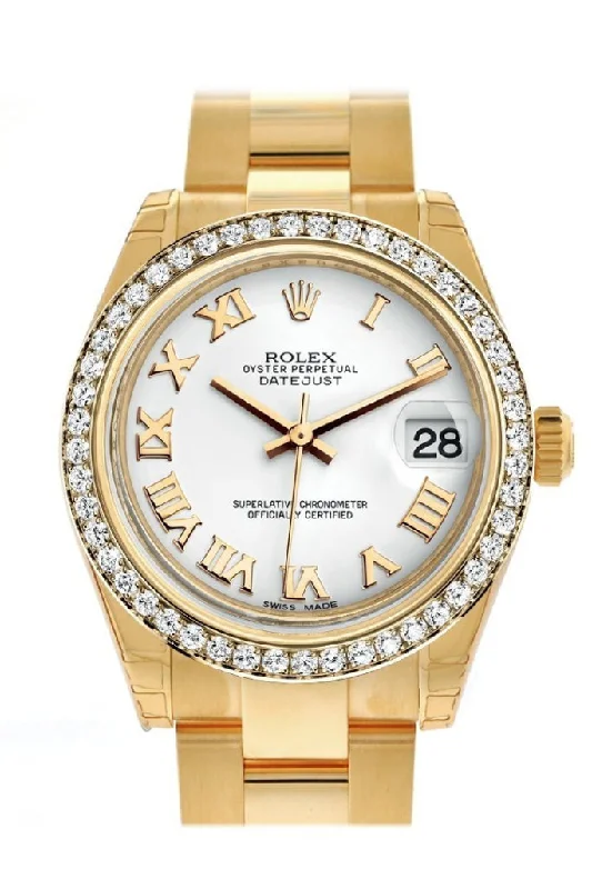 Rolex Datejust 31 White Roman Dial Diamond Bezel 18K Yellow Gold Ladies Watch 178288 Pre-owned-Rolex Daytona 116528 Watch