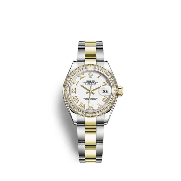 Rolex Lady-Datejust 28mm - Ref: 279383rbr-0024 - White Roman Dial & Diamond Bezel, Two Tone Stainless Steel & 18K Yellow Gold Oyster Bracelet Women's Watch-Rolex Submariner 16610 Watch