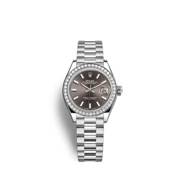 Rolex Lady-Datejust 28mm - Ref: 279136rbr-0009 - Grey Dial & Diamond Bezel, 18K White Gold Presidential Bracelet Women's Watch-Rolex Oyster Perpetual 41mm Watch