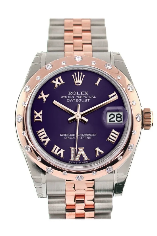 Rolex Datejust 31 Purple Roman Large VI Diamond Dial Diamond Bezel 18K Rose Gold Two Tone Jubilee Ladies Watch 178341  Pre-owned-Rolex Day-Date 36mm Yellow Gold Watch