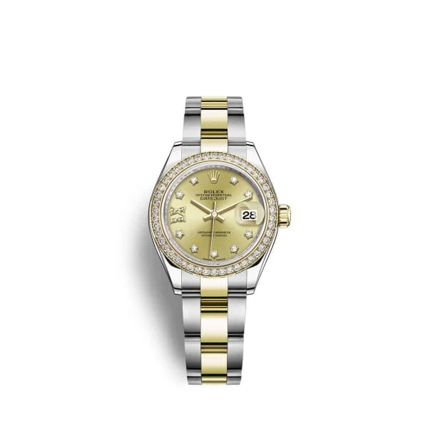 Rolex Lady-Datejust 28mm - Ref: 279383rbr-0022 - Champagne Diamond Dial & Diamond Bezel, Two Tone Stainless Steel & 18K Yellow Gold Oyster Bracelet Women's Watch-Rolex Day-Date 36mm Watch