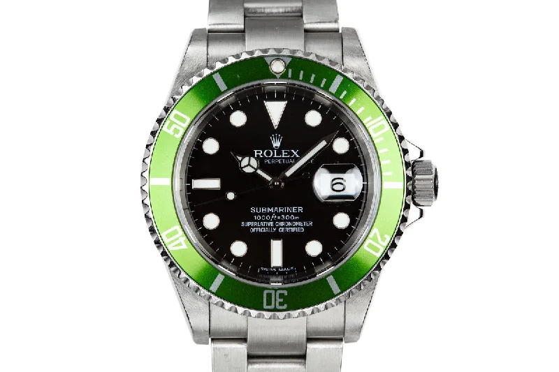 2006 Rolex Anniversary Green Submariner 16610LV with Box and Lime Green Bezel-Rolex Datejust 116200 Silver Dial Watch