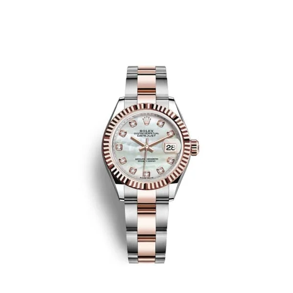 Rolex Lady-Datejust 28mm - Ref: 279171-0014 - White Mother of Pearl Diamond Dial, Two Tone Stainless Steel & 18K Rose Gold Oyster Bracelet Women's Watch-Rolex Yacht-Master 40mm Diamond Dial Watch