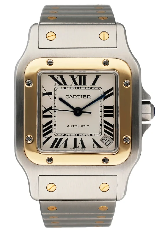 Cartier Santos 2823 18K Yellow Gold & Steel Mens Watch-Cartier Love Diamond Earrings