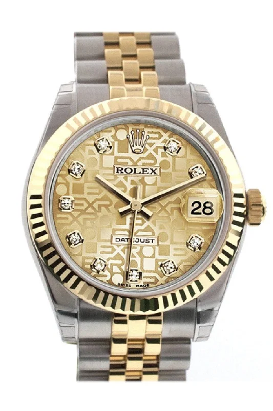 Rolex Datejust 31 Champagne Jubilee Diamond Dial Fluted Bezel 18K Gold Two Tone Jubilee Ladies 178273 Pre-owned-Rolex Submariner 116610LN Watch