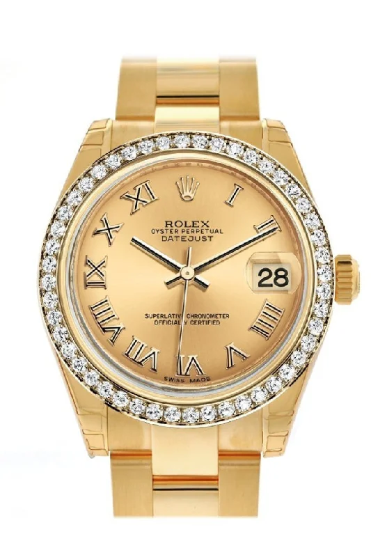 Rolex Datejust 31 Champagne Roman Dial Diamond Bezel 18K Yellow Gold Ladies Watch 178288 Pre-owned-Rolex Datejust 41mm Black Dial Watch