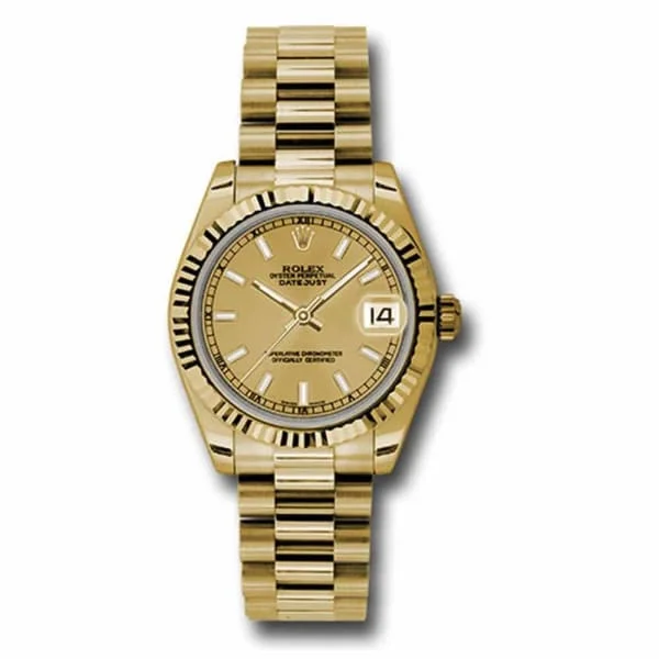 Rolex Datejust 31mm - Ref: 178278 chip - Champagne Dial, 18K Yellow Gold President Bracelet Women's Watch-Rolex Datejust 41mm Diamond Dial Watch