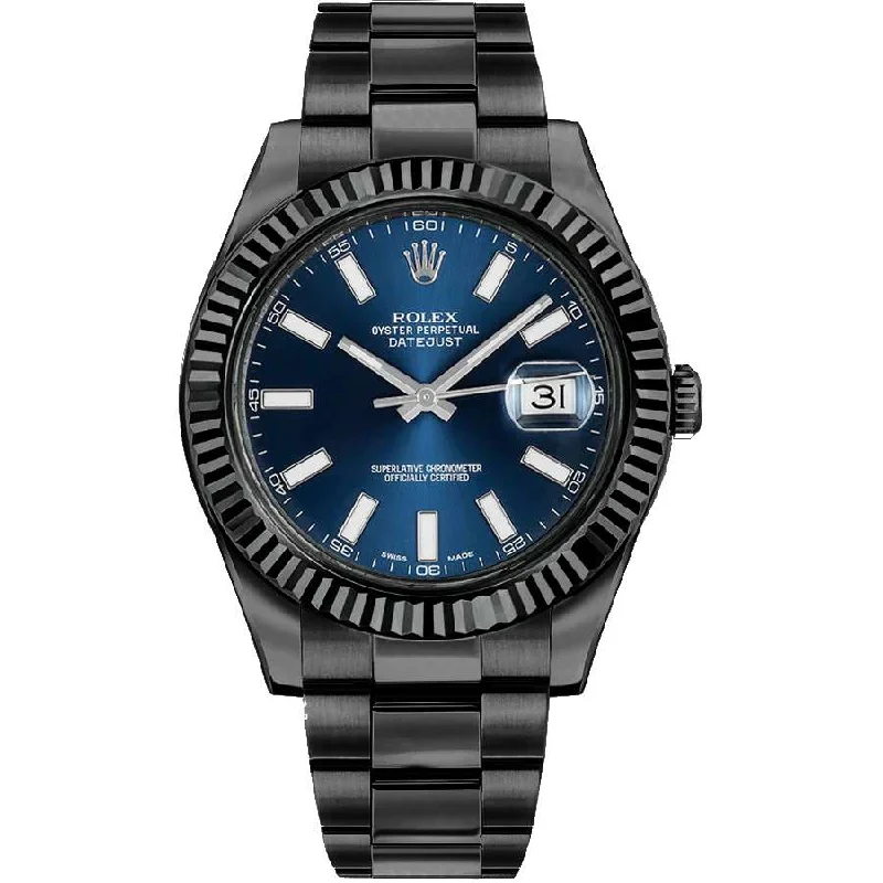 Rolex Datejust II 41mm - Ref: 116334blro (PVD) - Blue Stick Dial, Black PVD Stainless Steel Oyster Bracelet Men's Watch-Rolex Milgauss 116400GV Z-Blue Watch