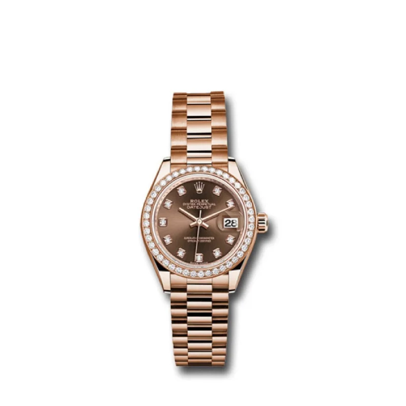 Rolex Lady-Datejust 28mm - Ref: 279135RBR chodp - Chocolate Diamond Dial & Diamond Bezel, 18K Rose Gold Presidential Bracelet Women's Watch-Rolex Day-Date 40mm Platinum Watch