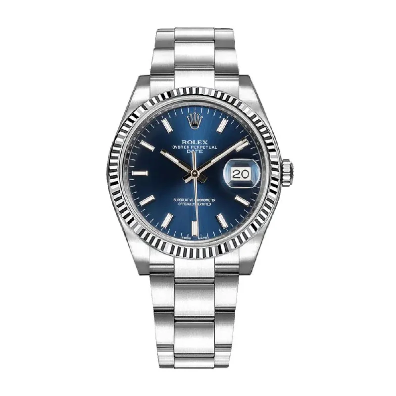 Rolex Date 34mm - Ref: 115234-0004 - Blue Index Dial, Stainless Steel Oyster Bracelet Watch-Rolex Datejust 116334 Silver Dial Watch