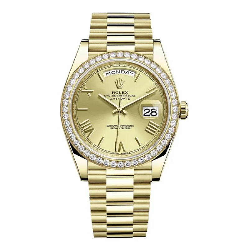 Rolex Day Date 40mm - Ref: 228348rbr-0003 - Champagne Roman Dial & Diamond Bezel, 18K Yellow Gold President Bracelet Men's Watch-Rolex Oyster Perpetual 41mm Watch