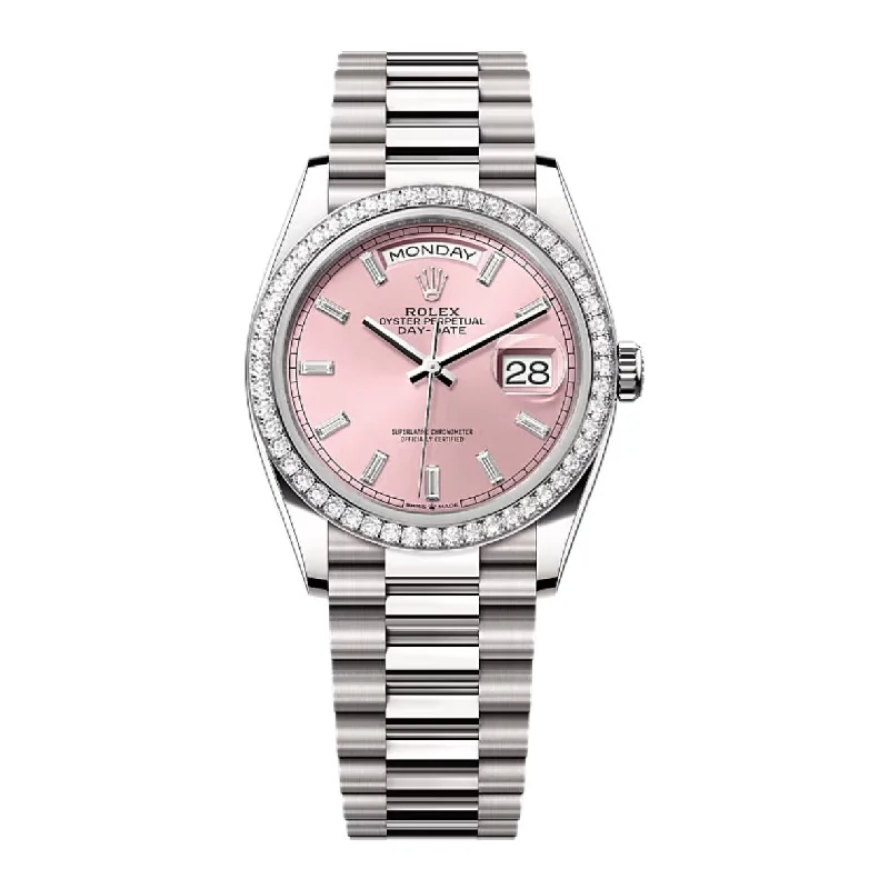 2024 Release Rolex Day-Date 36 mm | 18k white gold President bracelet | Pink Diamond dial Diamond bezel | Men's Watch 128349RBR-Rolex Datejust 36mm Pink Dial Watch