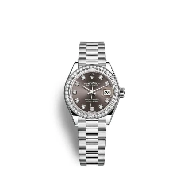 Rolex Lady-Datejust 28mm - Ref: 279136rbr-0011 - Grey Diamond Dial & Diamond Bezel, 18K White Gold Presidential Bracelet Women's Watch-Rolex Cosmograph Daytona 116500 Watch