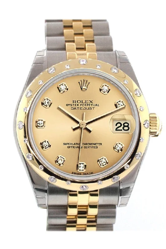 Rolex Datejust 31 Champagne Diamond Dial Diamond Bezel 18K Gold Two Tone Jubilee Ladies 178343 Pre-owned-Rolex Day-Date 36mm Rose Gold Watch