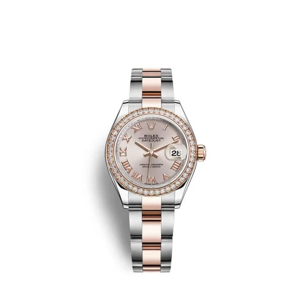 Rolex Lady-Datejust 28mm - Ref: 279381rbr-0006 - Sundust Roman Dial & Diamond Bezel, Two Tone Stainless Steel & 18K Rose Gold Oyster Bracelet Women's Watch-Rolex Day-Date Platinum Watch