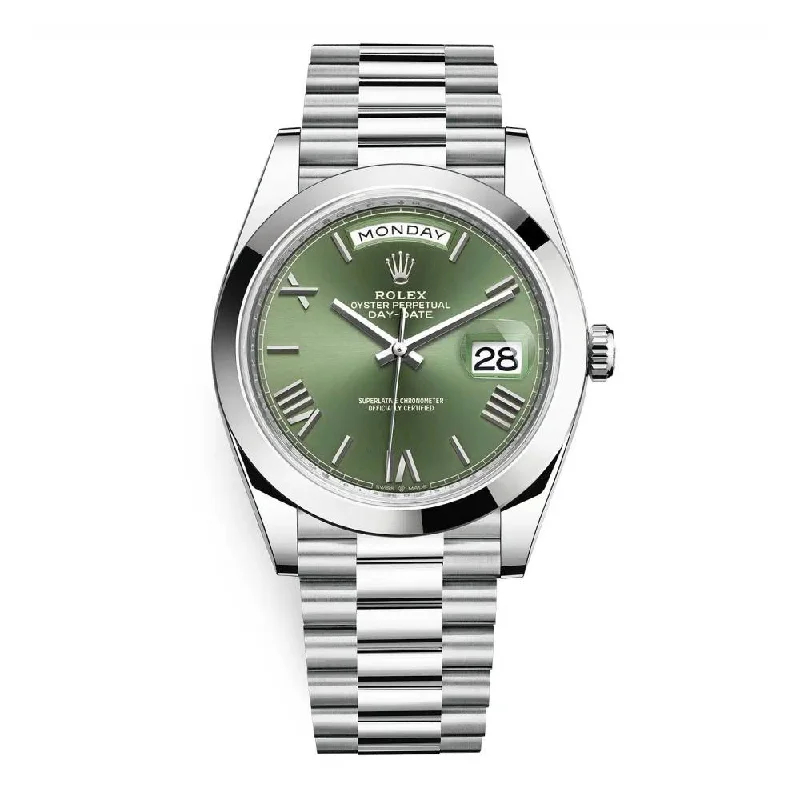 Rolex Day Date 40mm - Ref: 228206-0027 - Olive Green Roman Dial, Platinum President Bracelet Men's Watch-Rolex Day-Date 36mm Green Dial Watch