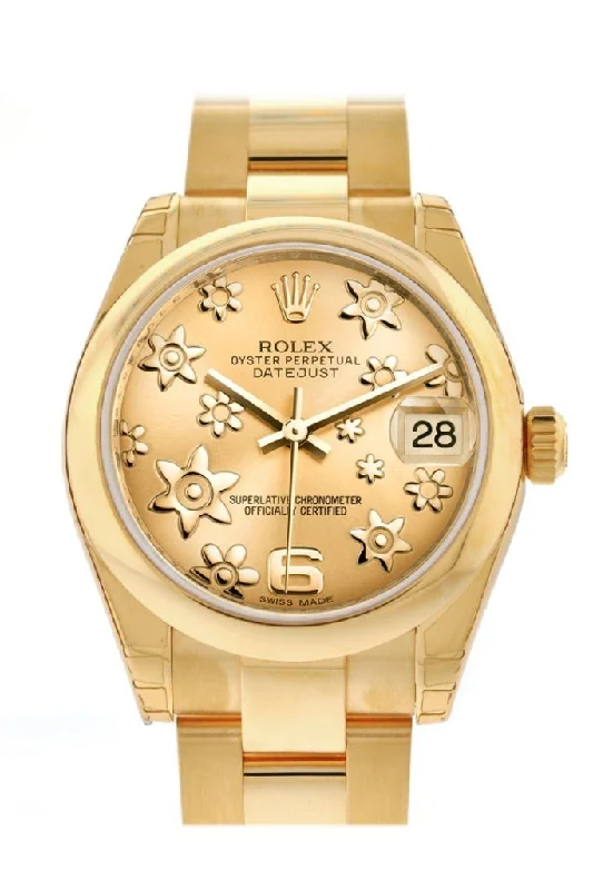 Rolex Datejust 31 Champagne Floral Motif Dial  18K Yellow Gold Ladies Watch 178248 Pre-owned-Rolex Datejust 36mm White Dial Watch