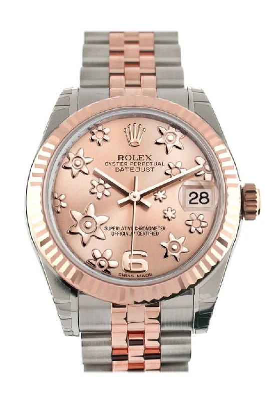 Rolex Datejust 31 Pink Raised Floral Motif Dial Fluted Bezel 18K Rose Gold Two Tone Jubilee Ladies Whatch 178271 Pre-owned-Rolex Explorer 2 Watch