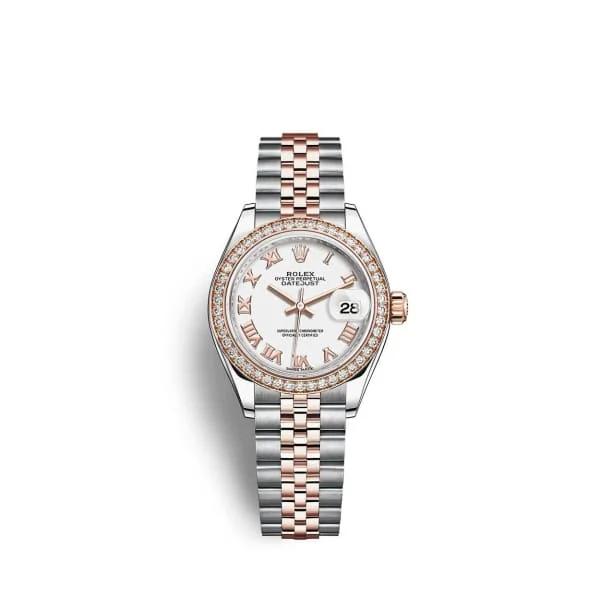 Rolex Lady-Datejust 28mm - Ref: 279381rbr-0021 - White Roman Dial & Diamond Bezel, Two Tone Stainless Steel & 18K Rose Gold Jubilee Bracelet Women's Watch-Rolex Datejust 116200 Watch