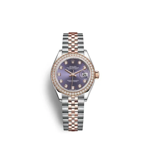 Rolex Lady-Datejust 28mm - Ref: 279381rbr-0015 - Aubergine Purple Diamond Dial & Diamond Bezel, Two Tone Stainless Steel & 18K Rose Gold Jubilee Bracelet Women's Watch-Rolex Datejust 41mm Diamond Dial Watch