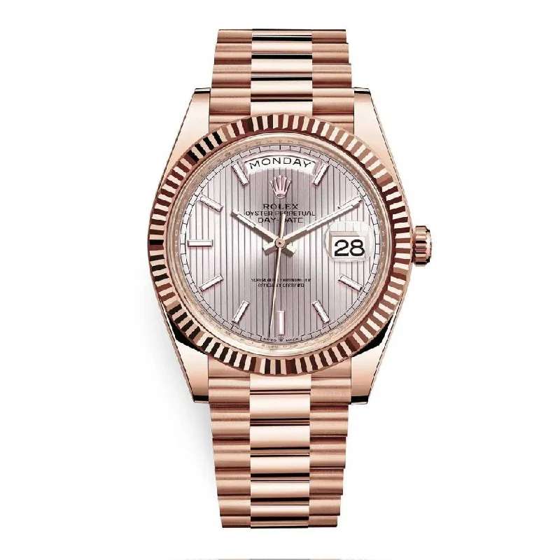 Rolex Day Date 40mm - Ref: 228235-0005 - Silver Stripe Motif Stick Dial & Fluted Bezel, 18K Rose Gold President Bracelet Men's Watch-Rolex Datejust 36mm White Dial Watch